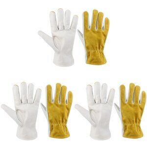 PAKNADA Cowhide Leather Work Gloves 3P Yellow White Reinforced Durability Palm